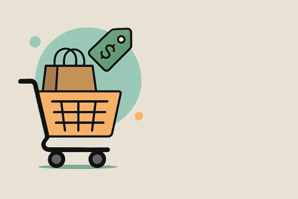 Diseño plano de un carro de la compra con colores suaves y amigables